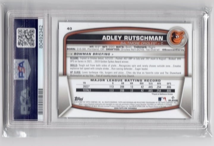 Adley Rutschman 2023 Bowman Rookie Card PSA 9 #40