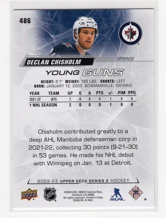 Declan Chisholm 2022-23 Upper Deck Series 2 Young Guns #486