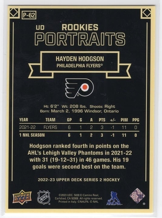 Hayden Hodgson Rookie Portraits Rookie Card #P-82