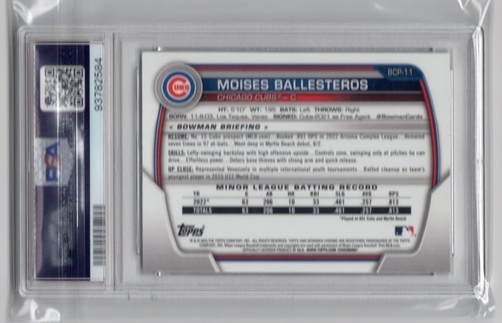 Moises Ballesteros 2023 Bowman Mega Box Chrome PSA 9 #11