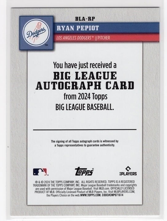 Ryan Pepiot 2024 Topps Big League Baseball Autograph Card #BLA-RP