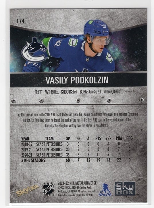 Vasily Podkolzin 2021-22 Skybox Metal Universe Rookie Card #174