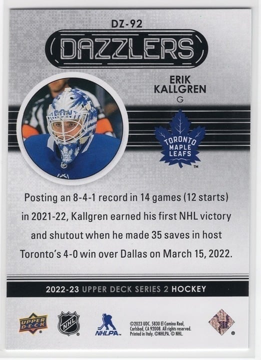 Erik Kallgren 2022-23 Series 2 Dazzlers #DZ-92