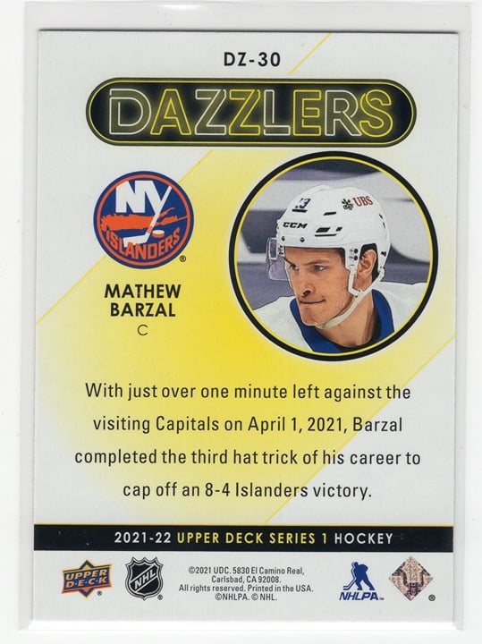 Mathew Barzel 2021-22 Upper Deck Series 1 Dazzlers #DZ-30