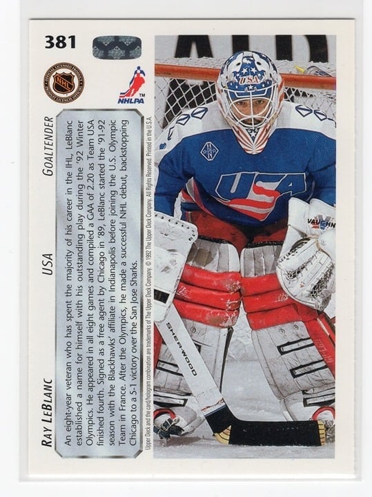 Ray LeBlanc 1992 Upper Deck Ice Hockey World Championship #381