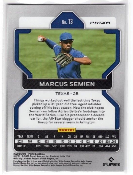 Marcus Semien 2022 Panini White Wave Prizm #13