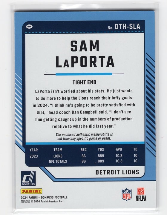 Sam LaPorta 2024 Panini Donruss Football Threads #DTH-SLA