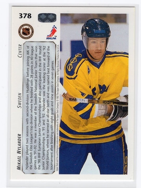 Mikael Nylander 1992 Upper Deck Ice Hockey World Championships #378