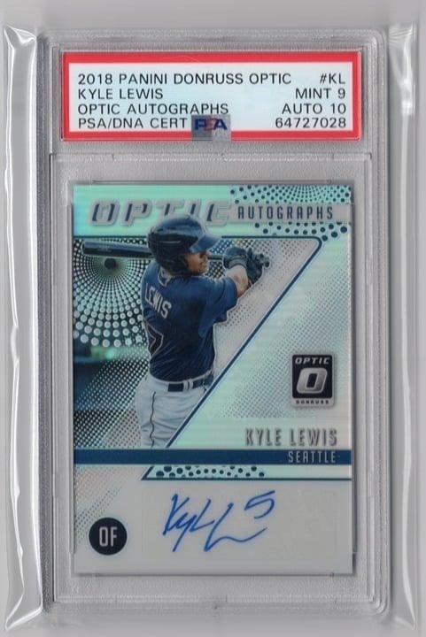 Kyle Lewis 2018 Panini Donruss Optic PSA/DNA Cert PSA Auto 10 Card PSA 9 #KL