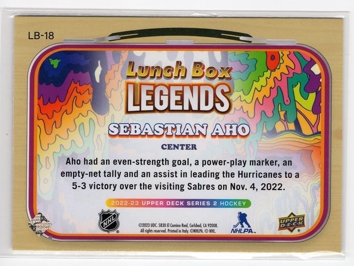 Sebastian Aho Lunch Box Legends 2022-23 Upper Deck Series 2 #LB-18