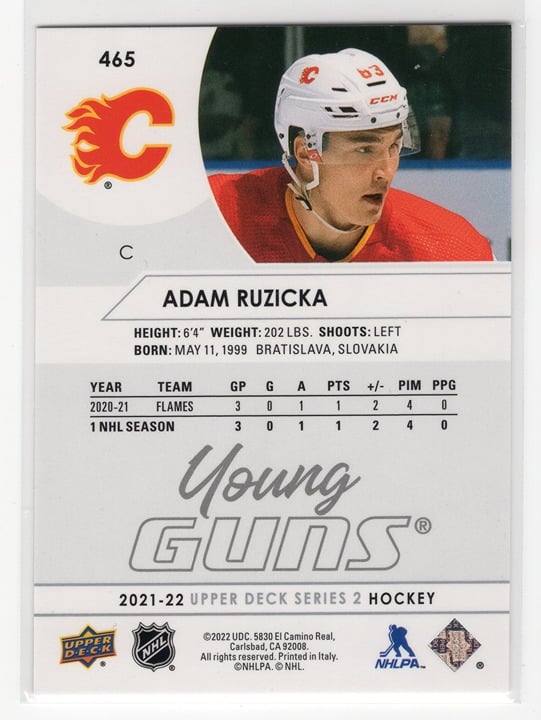 Adam Ruzicka 2021-22 Upper Deck Series 2 Young Guns #465