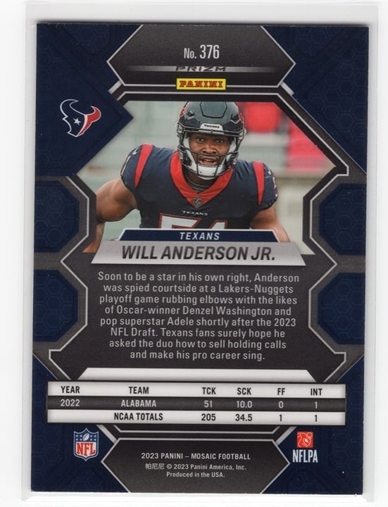 Will Anderson Jr. 2023 Panini Green Mosaic Rookie Card #376