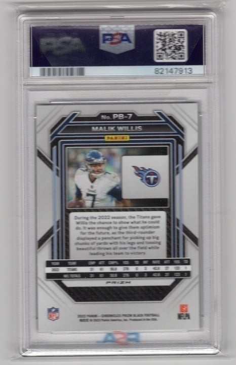 Malik Willis 2022 Chronicles Prizm Black-Silver PSA 9 #PB7