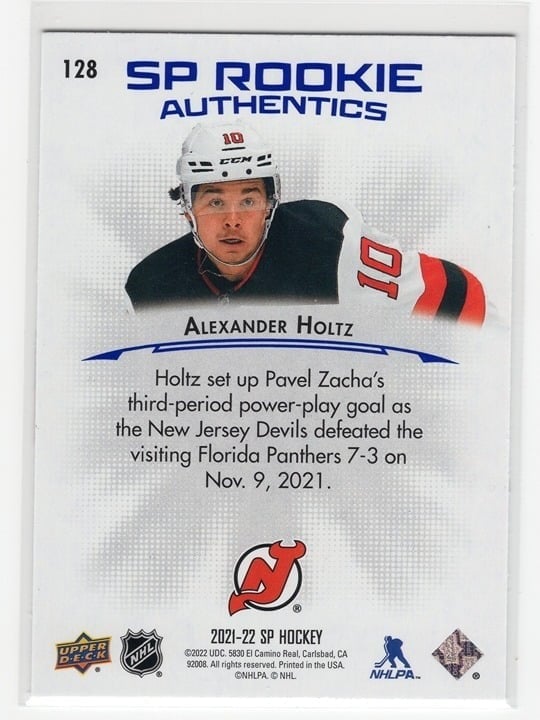 Alexander Holtz 2021-22 Upper Deck SP Rookie Authentics #128