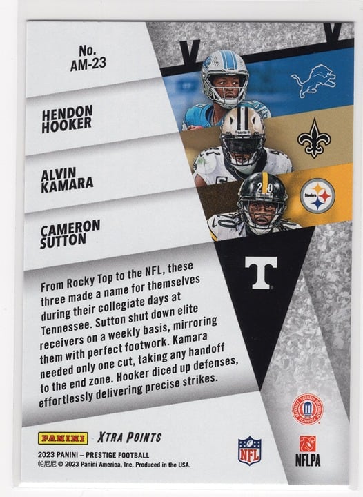 Hendon Hooker, Alvin Kamara, Cameron Sutton 2023 Panini Prestige Alma Maters