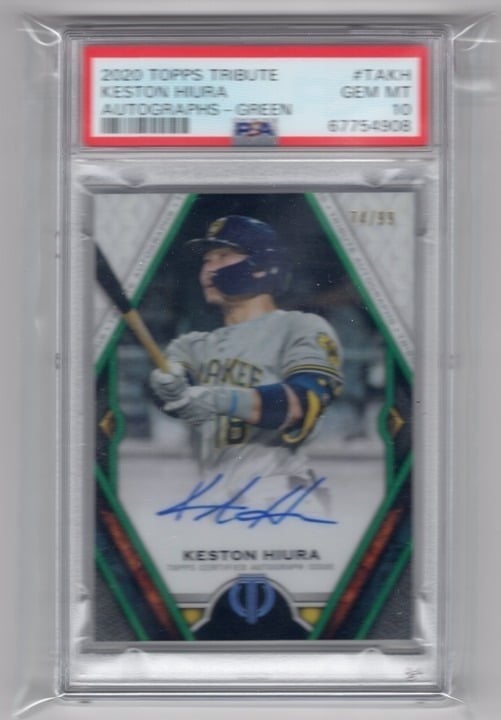Keston Hiura 2020 Topps Tribute Autograps - Green PSA 10 #TAKH