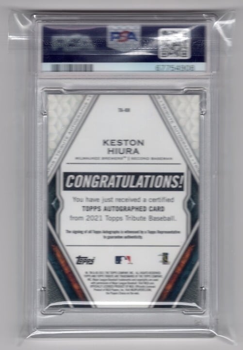 Keston Hiura 2020 Topps Tribute Autograps - Green PSA 10 #TAKH
