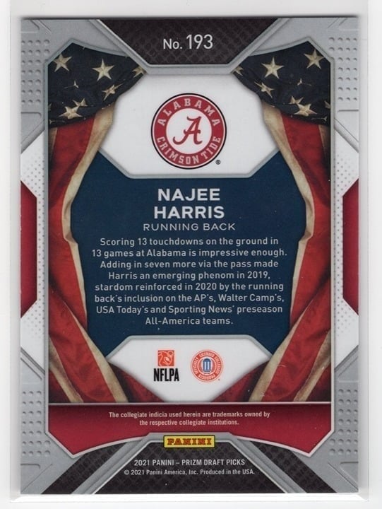 Najee Harris 2021 Panini Prizm All-Americans Rookie Alabama Crimson Tide #193
