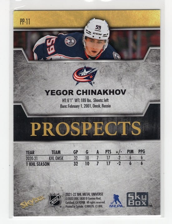 Yegor Chinakhov 2021-22 Upper Deck Skybox Premier Prospects Sapphire #PP-11