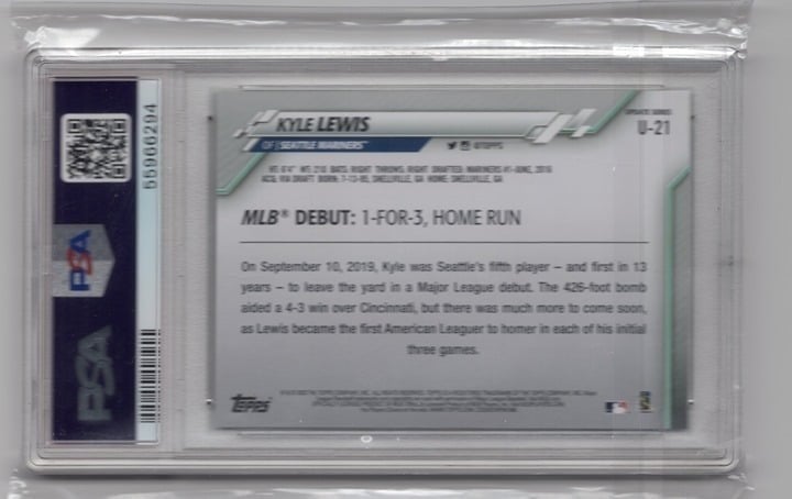 Kyle Lewis 2020 Topps Update Rookie Card PSA 10 #U21