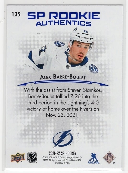 Alex Barre-Boulet 2021-22 Upper Deck SP Rookie Authentics #135