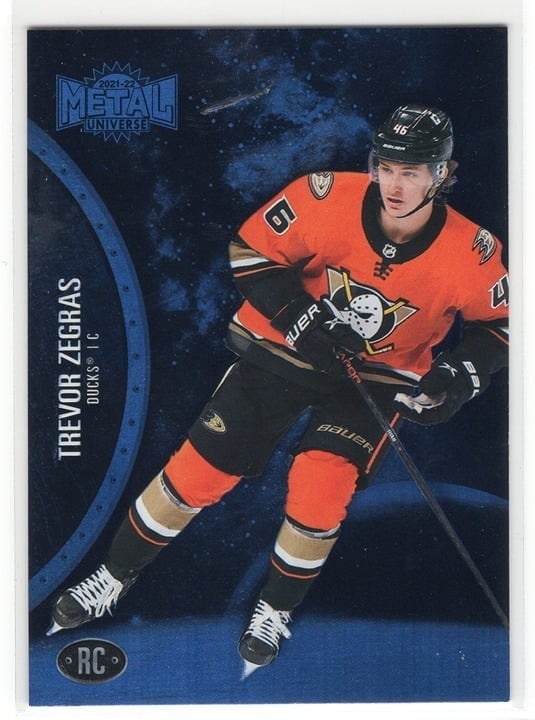 Trevor Zegras 2021-22 Skybox Metal Universe Blue Spectrum Rookie Card #175