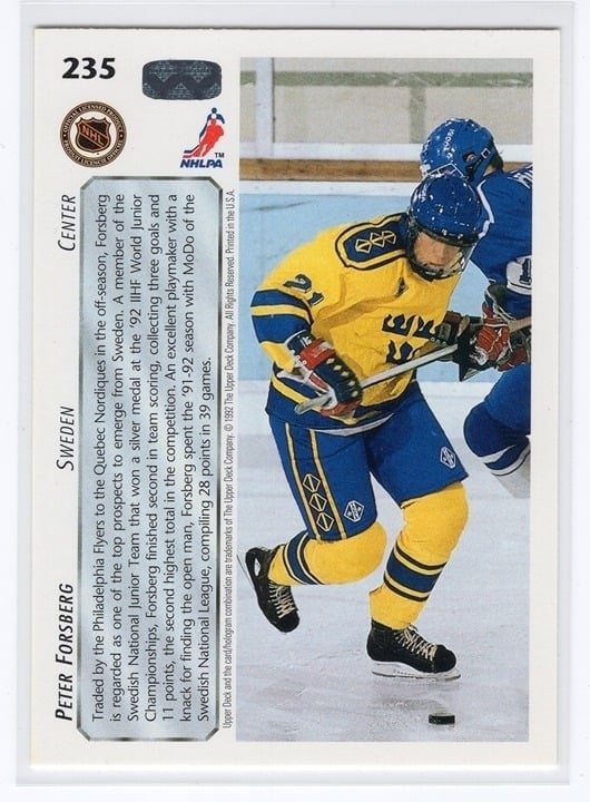 Peter Forsberg 1992 Upper Deck World Junior Tournament Sweden #235