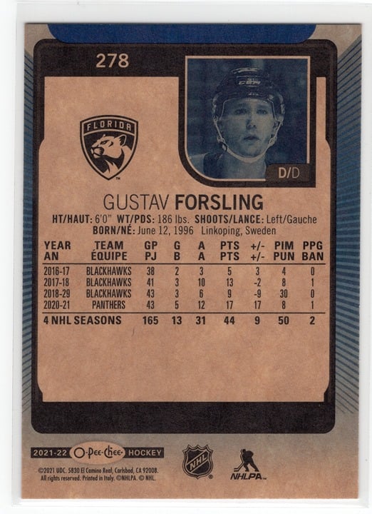 Gustav Forsling 2021 O-Pee-Chee Blue Panthers #278