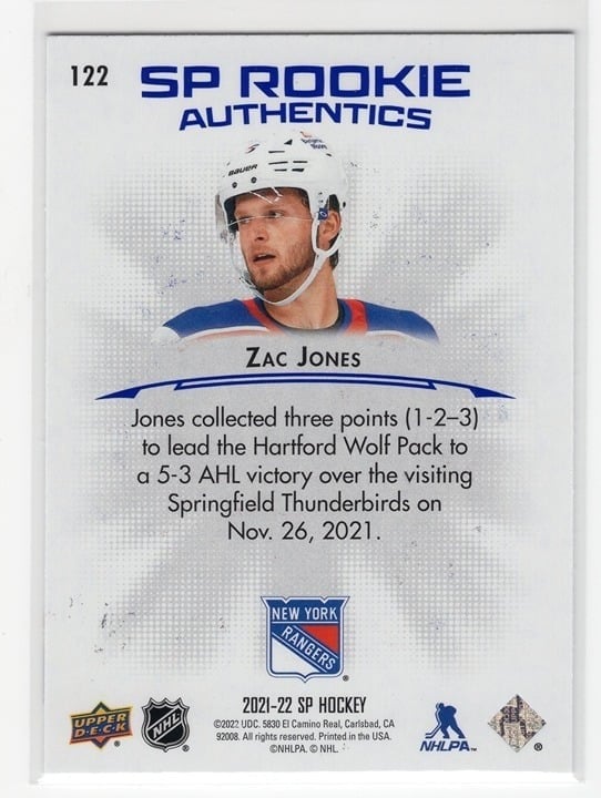 Zac Jones 2021-22 Upper Deck SP Rookie Authentics #122