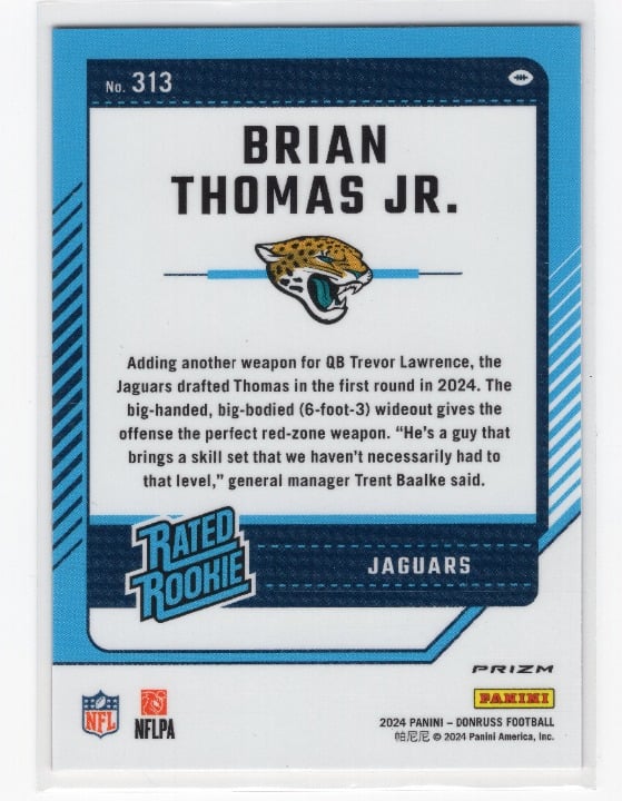 Brian Thomas Jr 2024 Panini Donruss Football Rated Rookie Red Pandora Prizm #313