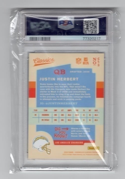 Justin Herbert 2020 Panini Chronicles Classics Rookie Card PSA 10 #3
