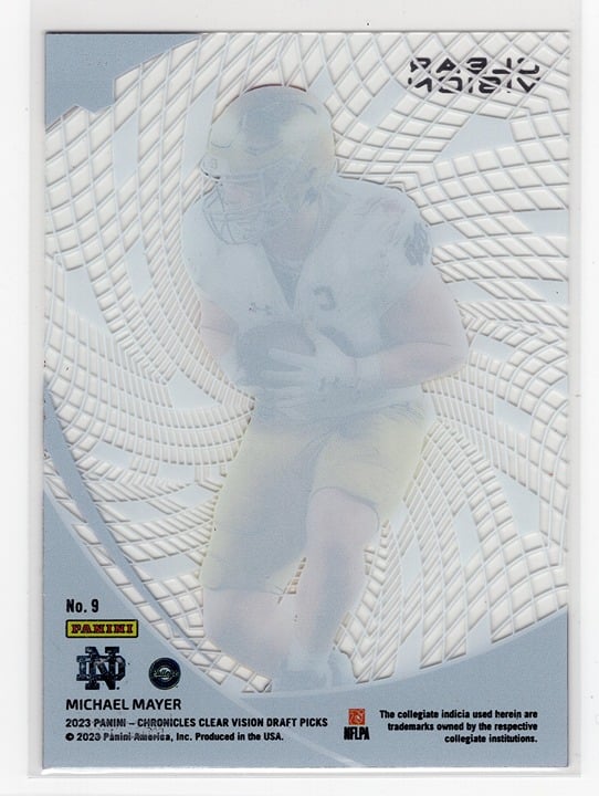 Michael Mayer 2023 Panini Chronicles Clear Vision Draft Picks Notre Dame #9