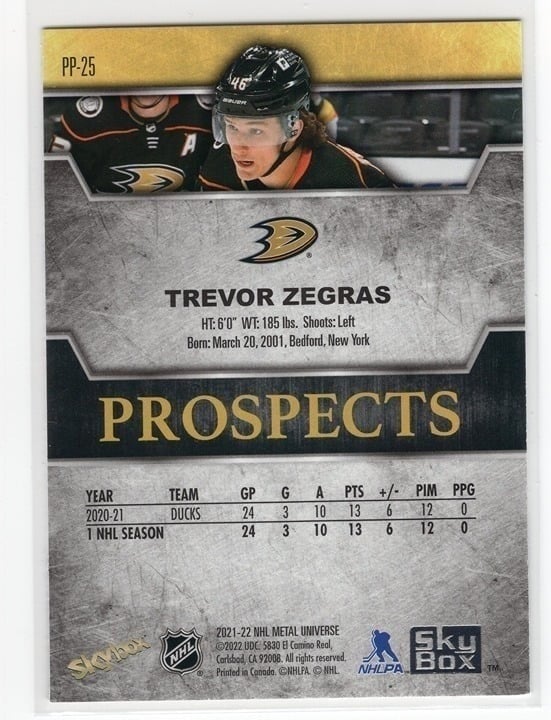 Trevor Zegras 2021-22 Skybox Metal Universe Prospects #PP-25