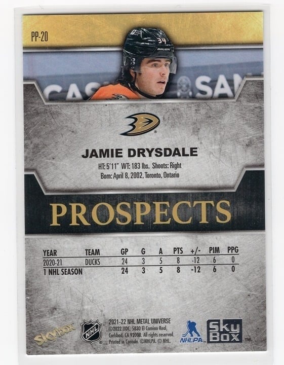 Jamie Drysdale 2021-22 Skybox Metal Universe Prospects #PP-20