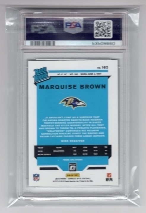 Marquise Brown 2019 Panini Donruss Optic Rookie Card PSA 8 #162