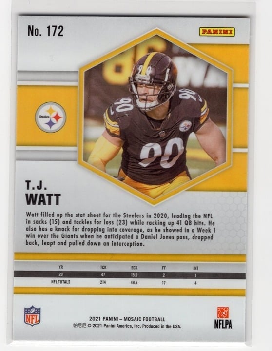 T.J Watt 2021 Panini Mosaic Football Pittsburgh Steelers #172