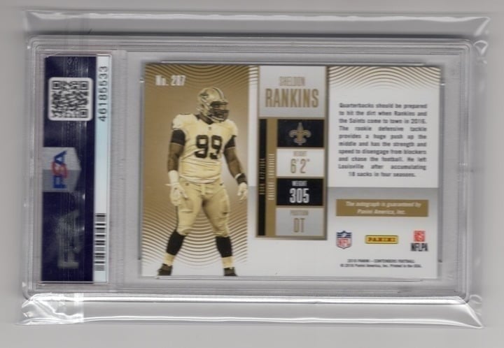Sheldon Rankins 2016 Panini Contenders Autograph Rookie Card PSA 9 #287
