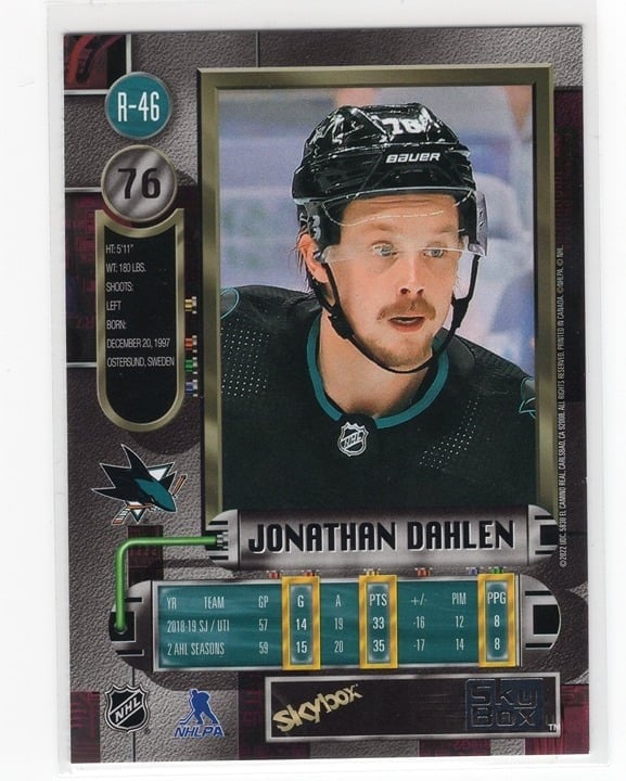 Jonathan Dahlen 2021-22 Skybox Metal Universe Retro Green Insert #R-46