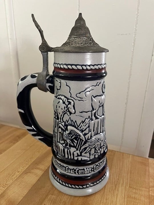 Vintage 1976 Ceramic Lidded Beer Stein Handcrafted in Brazil by Ceramarte 9"T