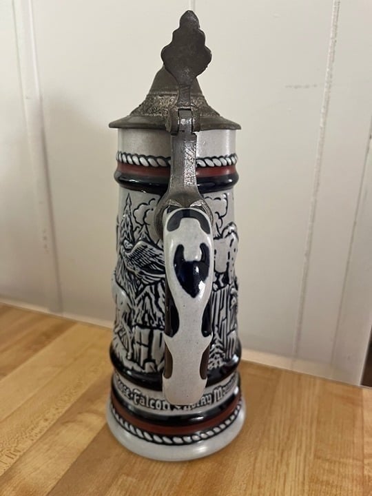 Vintage 1976 Ceramic Lidded Beer Stein Handcrafted in Brazil by Ceramarte 9"T