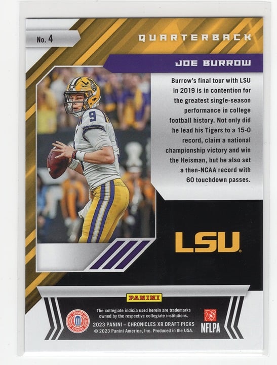 Joe Burrow 2023 Panini Chronicles XR Draft Picks LSU #4