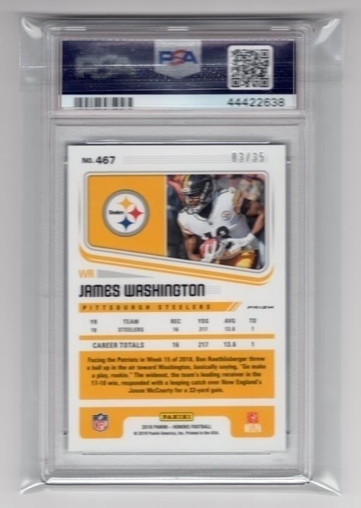 James Washington 2018 Panini Honors Artists Proof /35 PSA 9 #467
