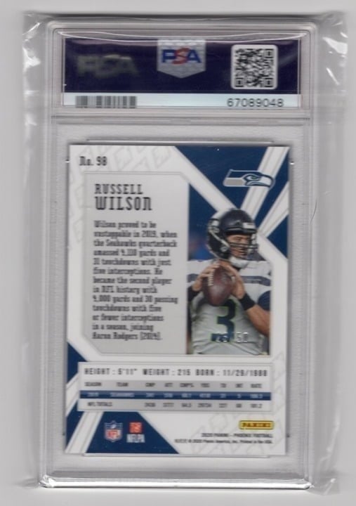 Russel Wilson 2020 Panini Phoenix Fire & Ice PSA 10 #98 /50