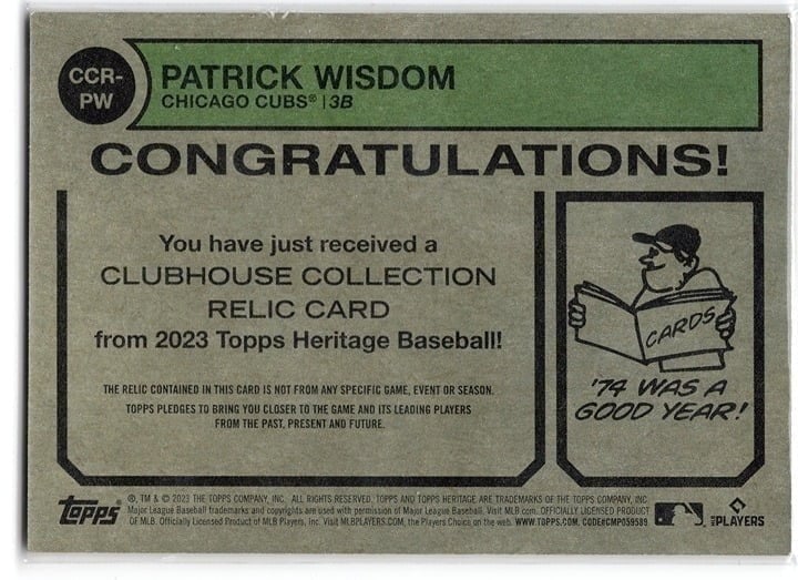 Patrick Wisdom Topps Game Used Relic Heritage #CCR-PW