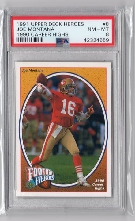 Joe Montana 1991 Upper Deck Heroes 1990 Career Highs PSA 8 #8