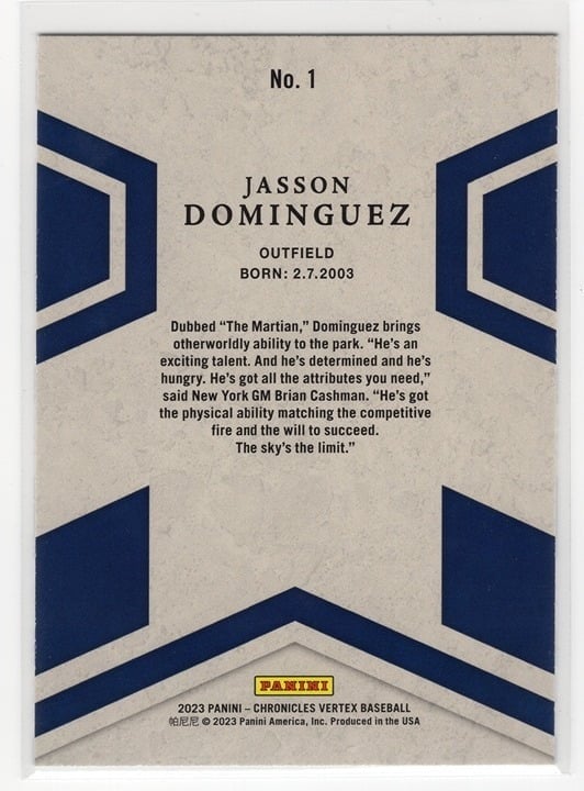 Jasson Dominguez 2023 Panini Chronicles Vertex Baseball #1