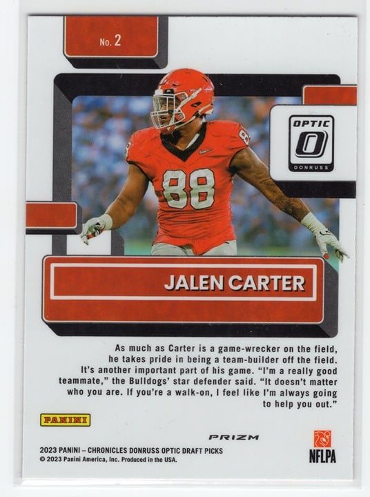 Jalen Carter 2023 Panini Chronicles Donruss Optic Draft Picks Rookie Card #2