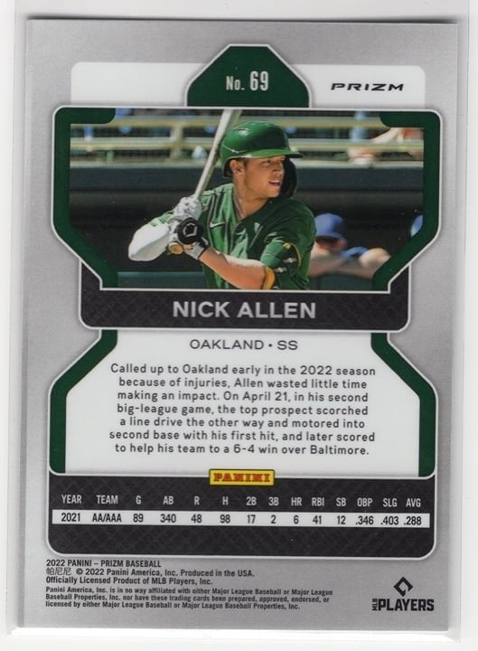 Nick Allen 2022 Panini Green Prizm Rookie Card #69