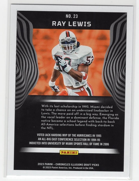 Ray Lewis 2023 Panini Chronicles Illusions Draft Picks Miami #23