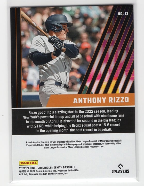 Anthony Rizzo 2022 Panini Chronicles Zenith Baseball #13